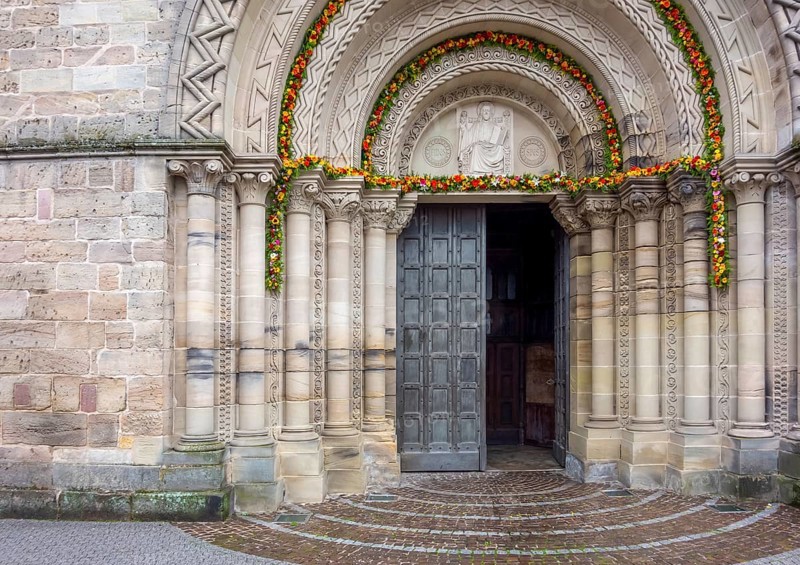 Entrance of Saint-Maurices Basilica in Epinal, the capital city of the Vosges departmend in France