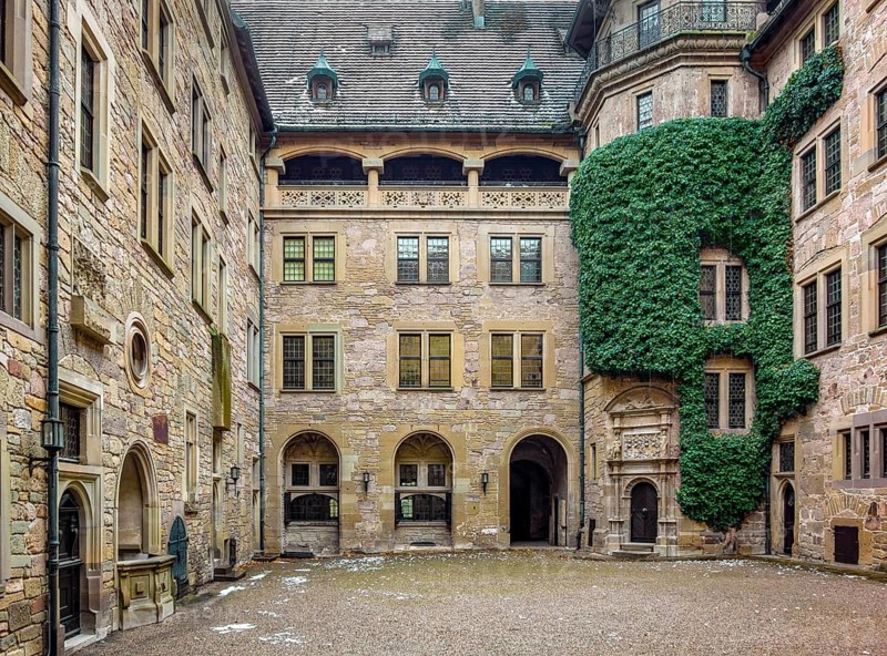 Scenery around Neuenstein Castle in Hohenlohe at winter time
