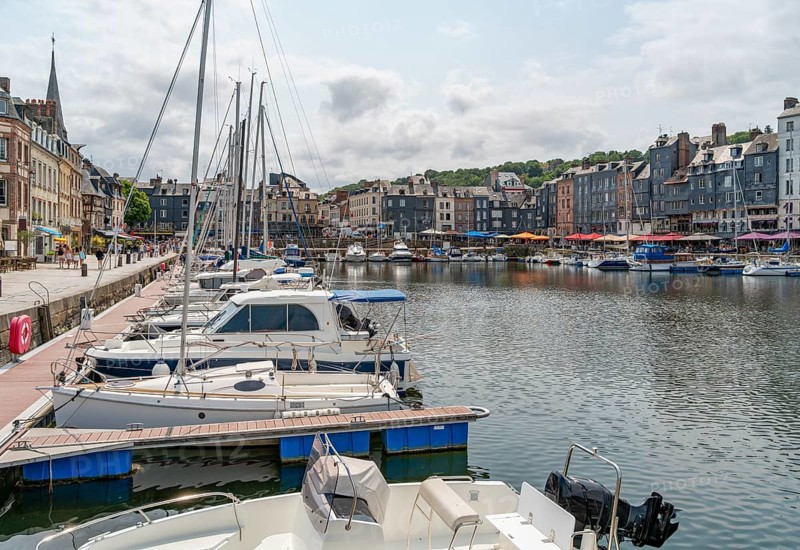 City view around the harbor of Honfleur, a commune in the Calvados department in northwestern France