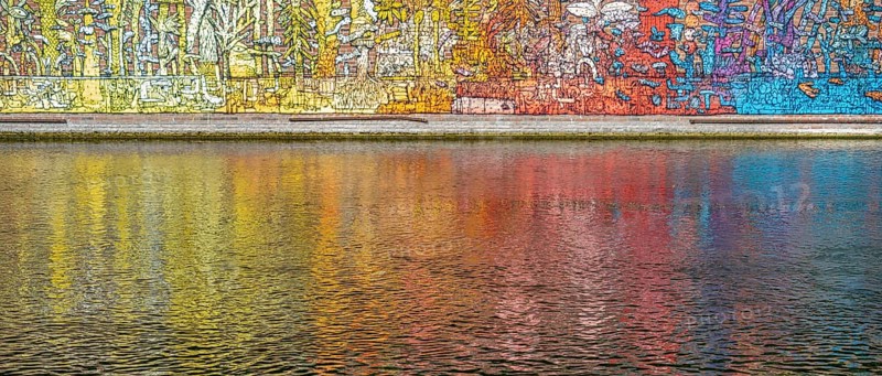 Detail of a colorful painting in Amiens, a city and commune in northern France. It is the capital of the Somme department in the region of Hauts-de-France