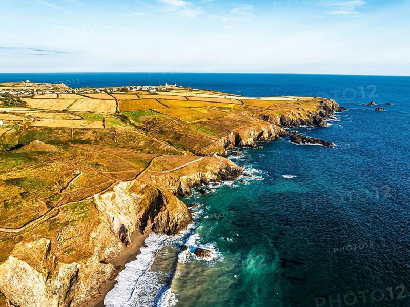 Lizard Peninsula cliffs from a drone, South West Coast Path, Lizard, Cornwall, England, United Kingdom