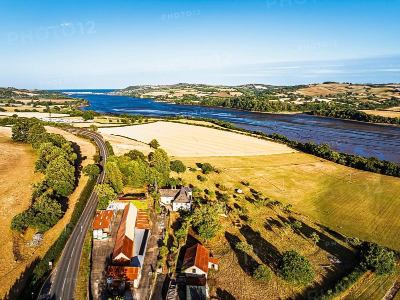 Farms and Fields over River Teign and Teignmouth Road from drone, Newton Abbot, Devon, England, United Kingdom