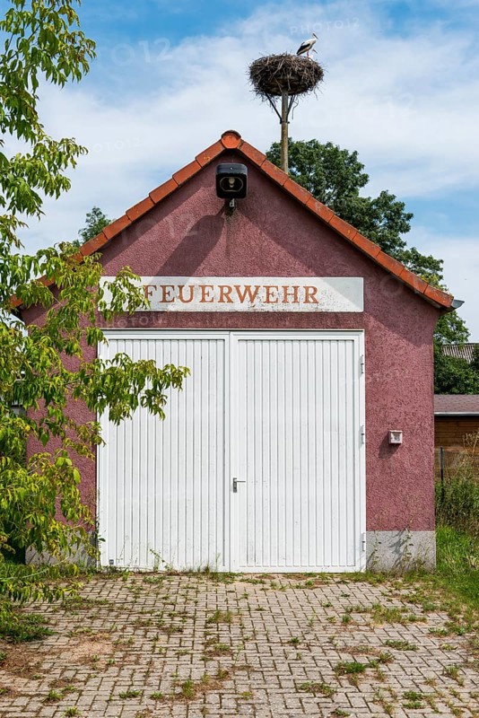 Stork's nest in the village of Gantikow near Kyritz, Brandenburg, Germany