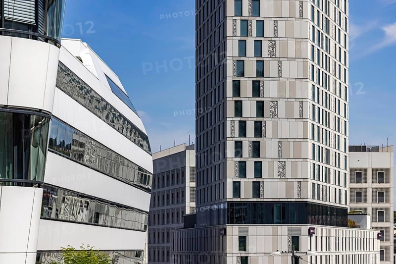 Architecture in Stuttgart. Modern office building in the Europaviertel and Türlenstrasse area. Stuttgart, Baden-Württemberg, Germany