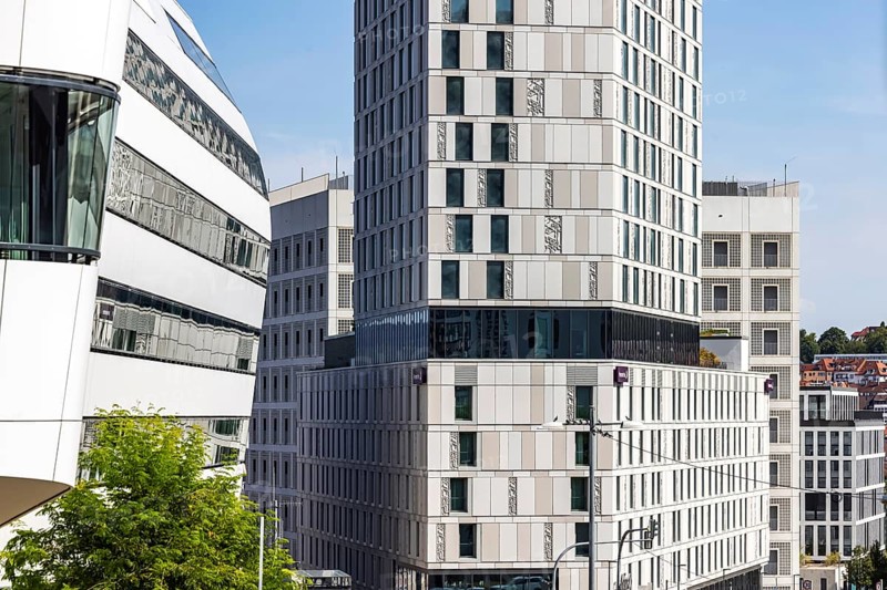 Architecture in Stuttgart. Modern office building in the Europaviertel and Türlenstrasse area. Stuttgart, Baden-Württemberg, Germany