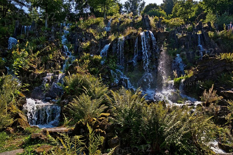 Water features at the Steinhöfer waterfall in Bergpark Wilhelmshöhe, Kassel, Hesse, Germany