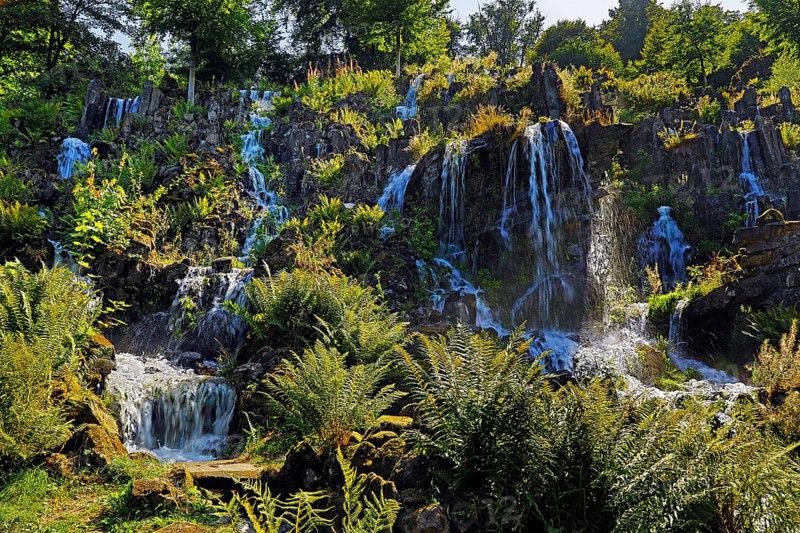 Water features at the Steinhöfer waterfall in Bergpark Wilhelmshöhe, Kassel, Hesse, Germany