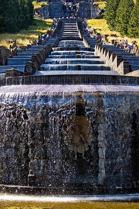Water features with the Great Cascades at the Neptune Basin in Bergpark Wilhelmshöhe, UNESCO World Heritage Site, Kassel, Hesse, Germany