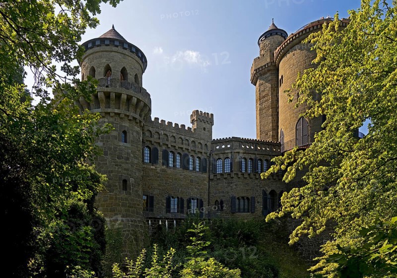 Bergpark Wilhelmshöhe with the artificial ruins of Loewenburg, UNESCO World Heritage Site, Kassel, Hesse, Germany