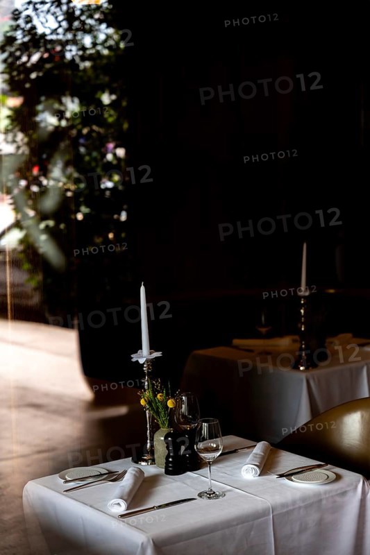Beautiful Romantic Restaurant with Window Reflection and Table and Chair in City of Bern, Canton Bern, Switzerland