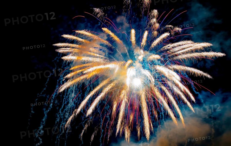Beautiful Fireworks Display at Night in Ponte Tresa, Lombardy, Italy