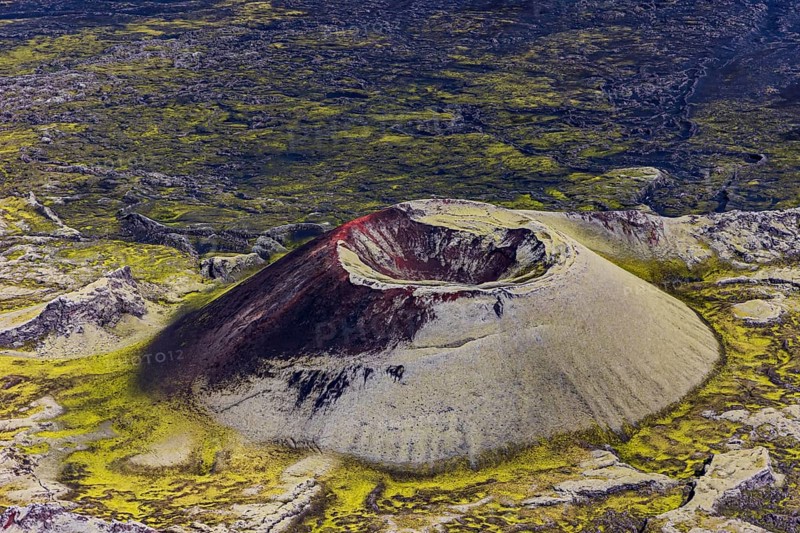 Volcanic landscape, volcanic crater, sunny, aerial view, summer, Laki, Lakagigar, Vatnajökull National Park, Icelandic Highlands, Iceland