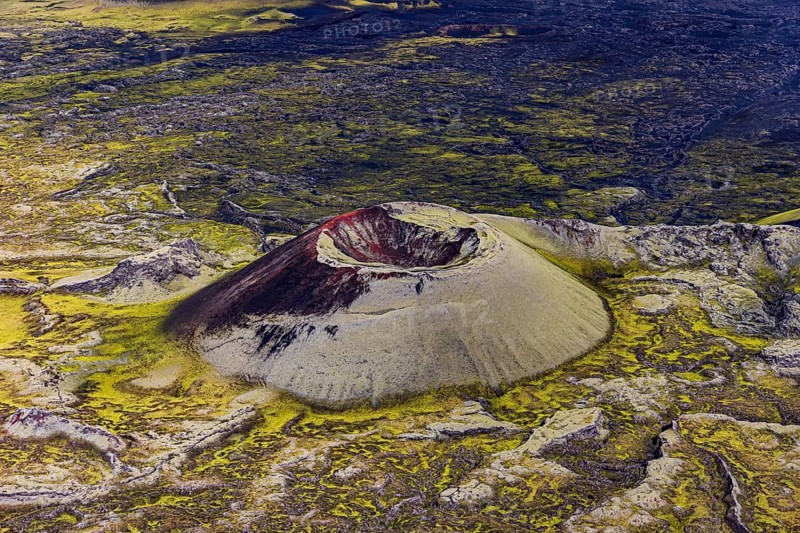 Volcanic landscape, volcanic crater, sunny, aerial view, summer, Laki, Lakagigar, Vatnajökull National Park, Icelandic Highlands, Iceland