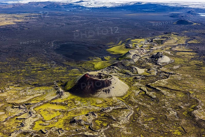 Volcanic landscape, volcanic crater, sunny, aerial view, summer, Laki, Lakagigar, Vatnajökull National Park, Icelandic Highlands, Iceland