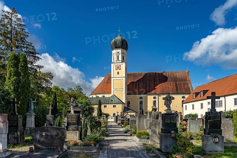 The parish church of St Magdalena and cemetery in Fürstenfeldbruck, Bavaria, Germany