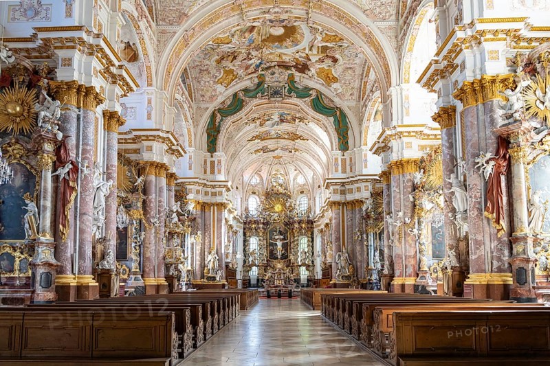 Interior of the monastery church of St Mary's Assumption in Fürstenfeldbruck, Bavaria, Germany