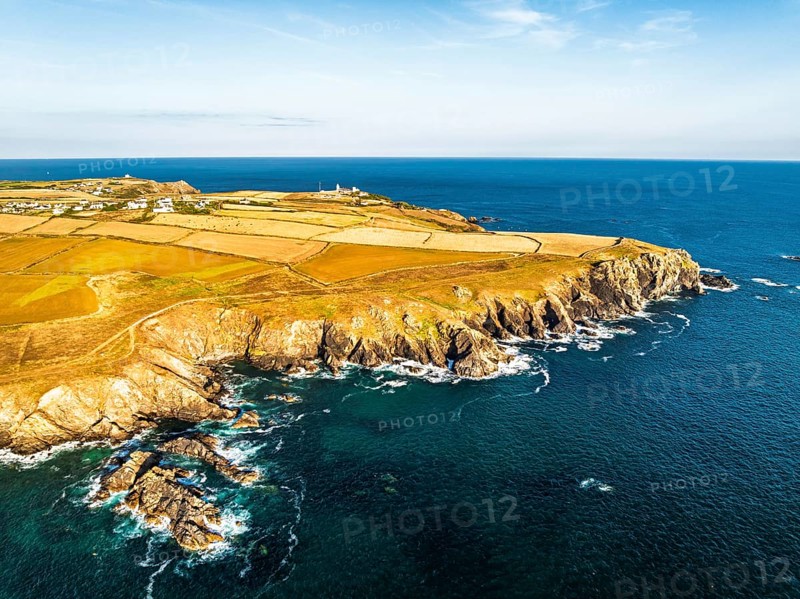 Lizard Peninsula cliffs from a drone, South West Coast Path, Lizard, Cornwall, England, United Kingdom