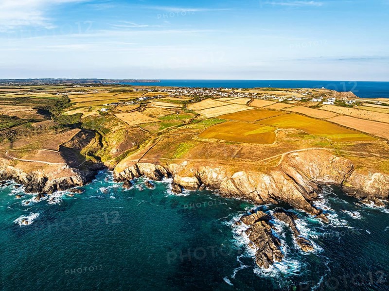 Lizard Peninsula cliffs from a drone, South West Coast Path, Lizard, Cornwall, England, United Kingdom