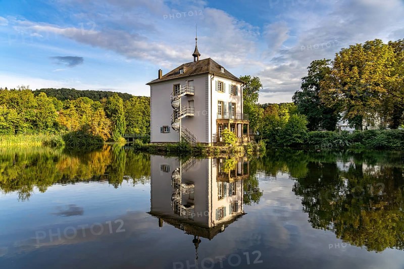 The Trappenseeschlösschen in the Trappensee in Heilbronn, Baden-Württemberg, Germany