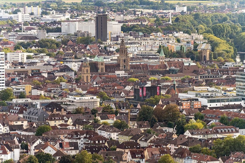 City view of Heilbronn seen from the Wartberg, Baden-Württemberg, Germany