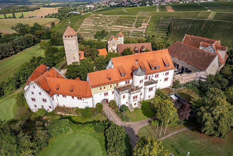 Liebenstein Castle near Neckarwestheim seen from the air, Baden-Württemberg, Germany