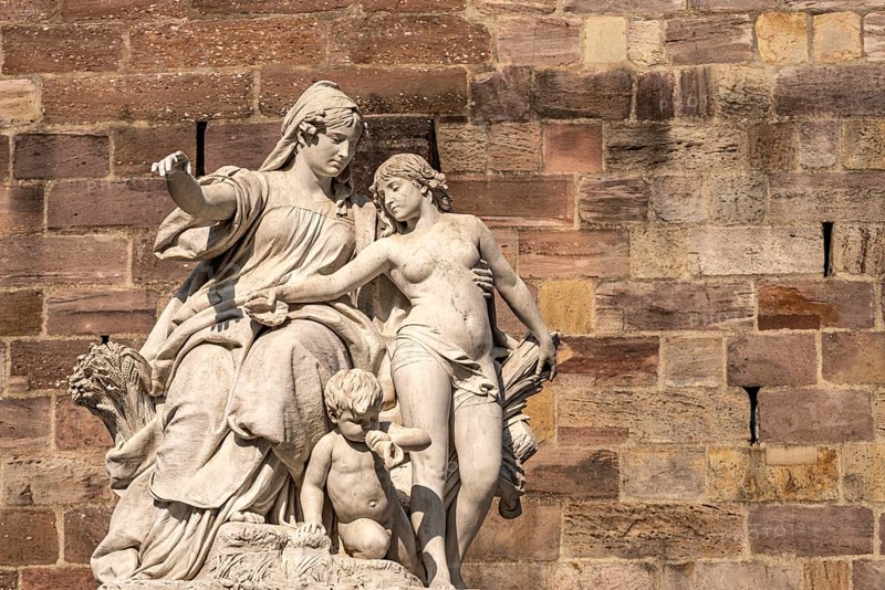 Group of figures of Mother Baar at the source of the Danube in Donaueschingen, Baden-Württemberg, Germany