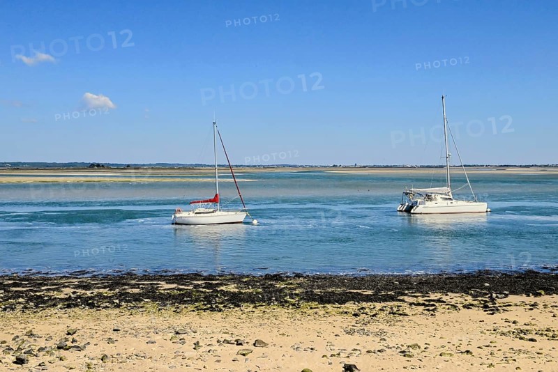 Boats off the Pen-Bron peninsula in the Gulf of Le Grand-Traict, Le Croisic, Loire-Atlantique, Pays de la Loire, France