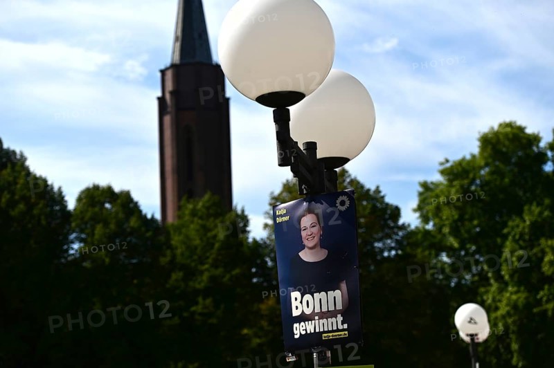 Posters for the North Rhine-Westphalia municipal election campaign in Bonn around the Hofgarten in the university district. Poster of the Green politician Katja Dörner
