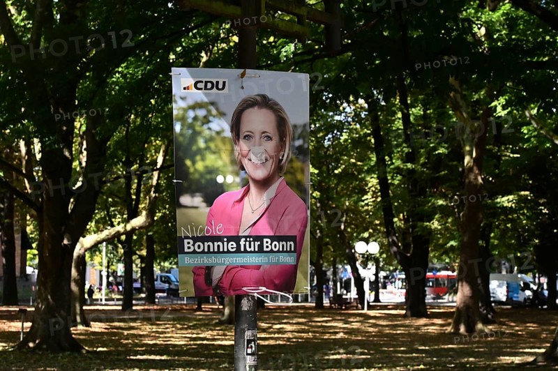 CDU politician Nicole Bonnie. Posters for the North Rhine-Westphalia municipal election campaign in Bonn around the Hofgarten in the university district
