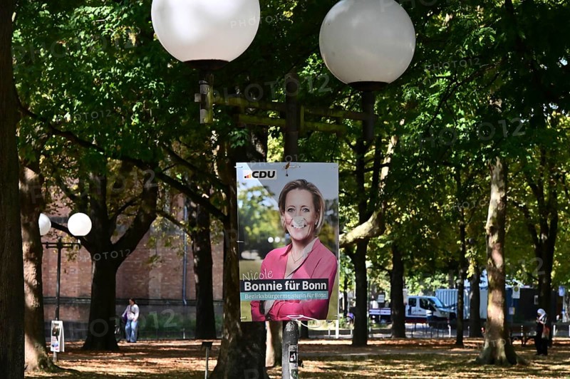CDU politician Nicole Bonnie. Posters for the North Rhine-Westphalia municipal election campaign in Bonn around the Hofgarten in the university district