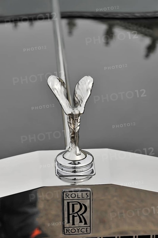 Close-up of the iconic Rolls-Royce emblem on the radiator, Retro Classics meets Baroque, Ludwigsburg, Baden-Württemberg, Germany