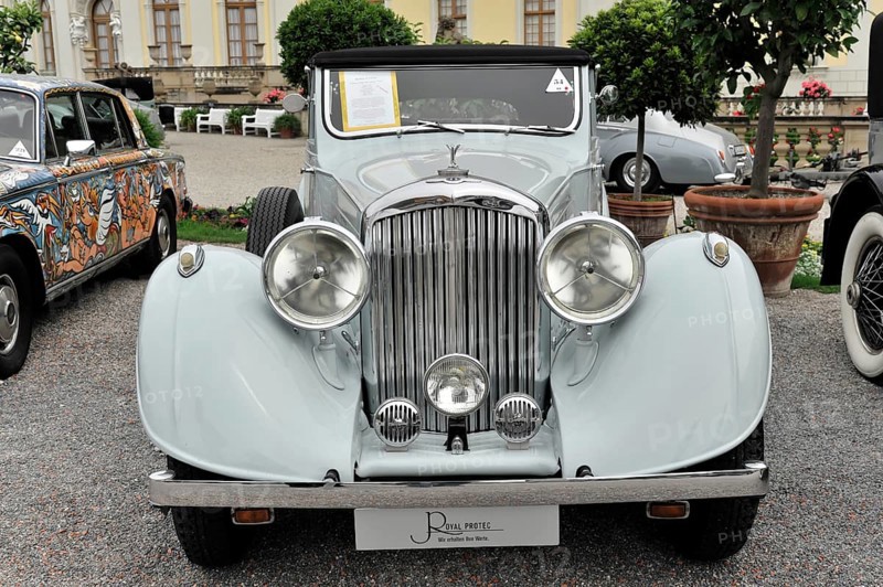 Bentley 4 ¼ Ltr. classic car, light grey convertible with open top in front of a historic building, Retro Classics meets Baroque, Ludwigsburg, Baden-Württemberg, Germany