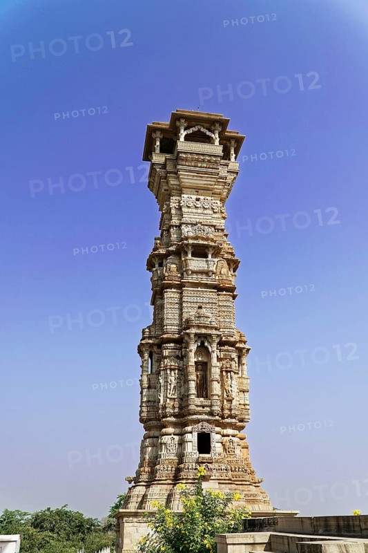 Kota, Rajasthan, North India, Asia, High ancient tower in India, ornately decorated in the radiant sky, Udaipur