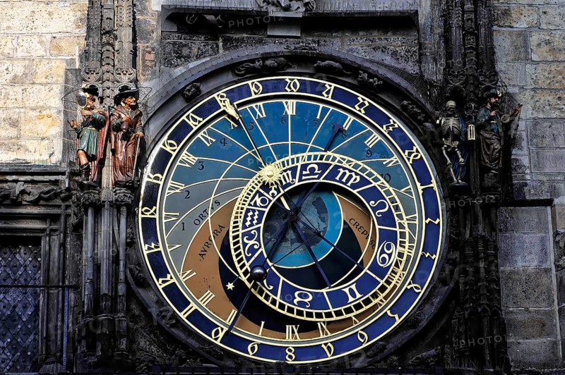 Old Town Hall, Old Town Square, Prague, Czech Republic, Complex dial of the astronomical clock with ornate details in Prague, Prague, Czech Republic