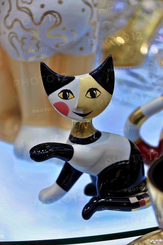 Prague, Czech Republic, Europe, Elegant cat sculpture with a colourful and modern design on a bright background