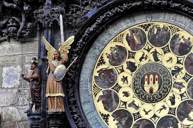 Old Town Hall, Old Town Square, Prague, Czech Republic, Astronomical clock with ornate decorations and statues, Prague, Czech Republic