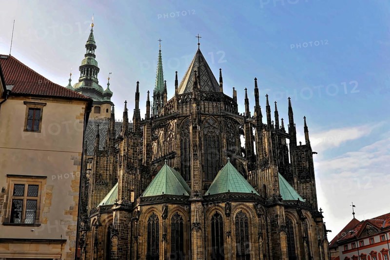 St Vitus or St Vitus Cathedral, Hradcany, Prague, Czech Republic, Europe, Impressive Gothic cathedral with towers and detailed architecture