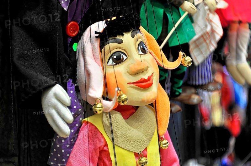 Prague Marionettes, Prague, Czech Republic, Europe, Close-up of a marionette with a colourful facial expression and small detail