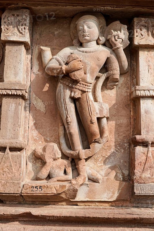 Kota, Rajasthan, North India, Asia, Detailed sculpture of a Hindu deity in stone relief, India
