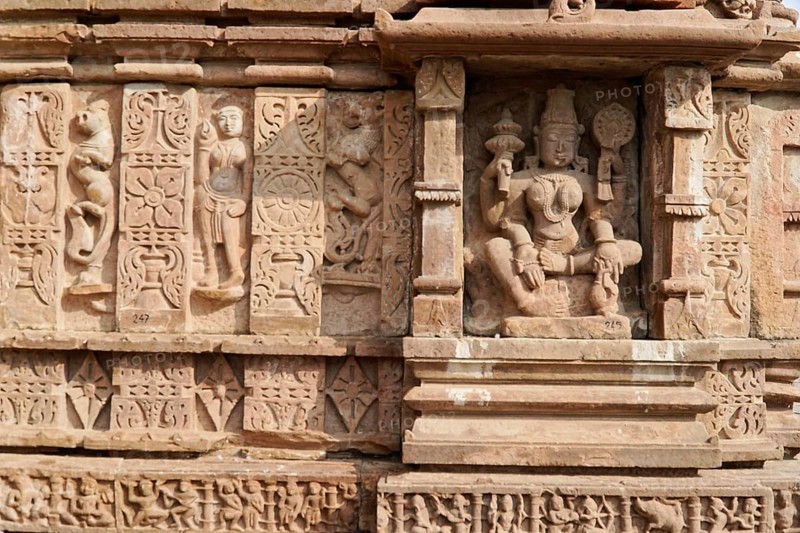 Kota, Rajasthan, North India, Asia, Detailed stone carvings with Hindu figures at a temple, India