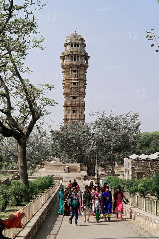 Kota, Rajasthan, North India, Asia, Great Watchtower, People walking on a path under trees, India