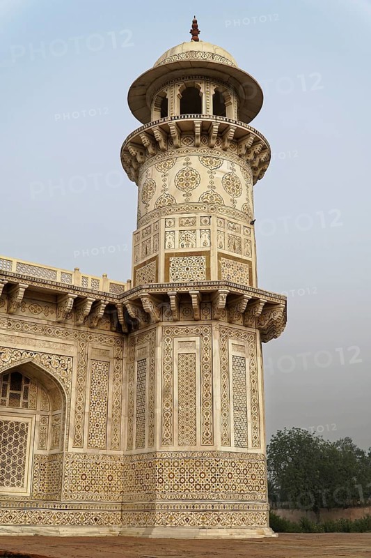 Tomb of Akbar the Great, Sikandra, Agra, Uttar Pradesh, North India, India, Asia, Decorated tower of a historic stone building, Jodhpur, Rajasthan