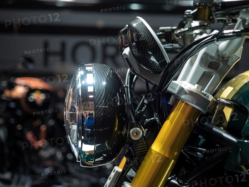 Modern headlights on a motorbike with gold accents and carbon elements, dortmund, deutchland