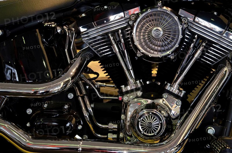 Detailed view of a shiny Harley-Davidson motorbike engine, impressive mechanical workmanship, dortmund, germany