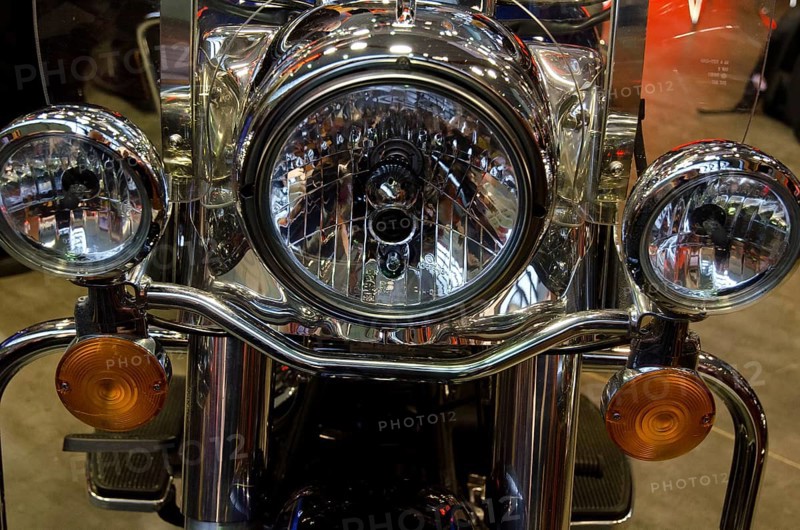 Front view of a motorbike with large chrome headlights, dortmund, germany