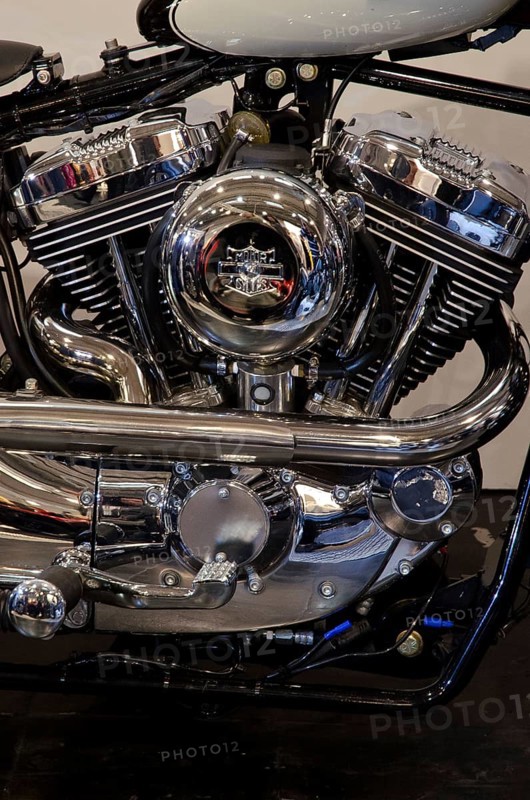 Close-up of a shiny motorbike engine in chrome look, dortmund, germany
