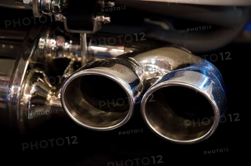 Close-up of a shiny chrome motorbike exhaust, dortmund, germany