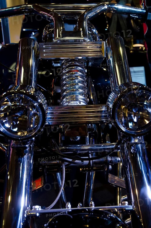 Engine structure with chrome details and technology on a motorbike, dortmund, germany