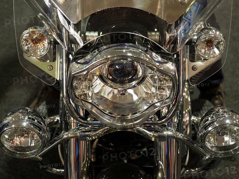 Motorbike headlights with shiny chrome details, dortmund, germany