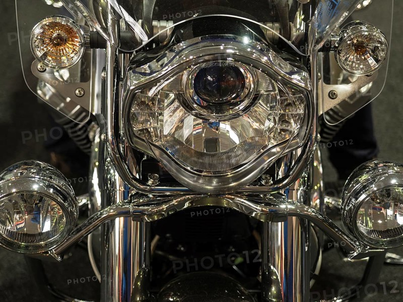 Close-up of a shiny motorbike with chrome headlights, dortmund, germany